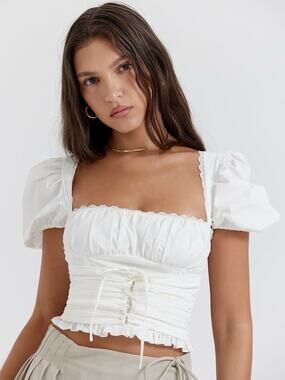 House of CB Samaya White Gathered Top XL